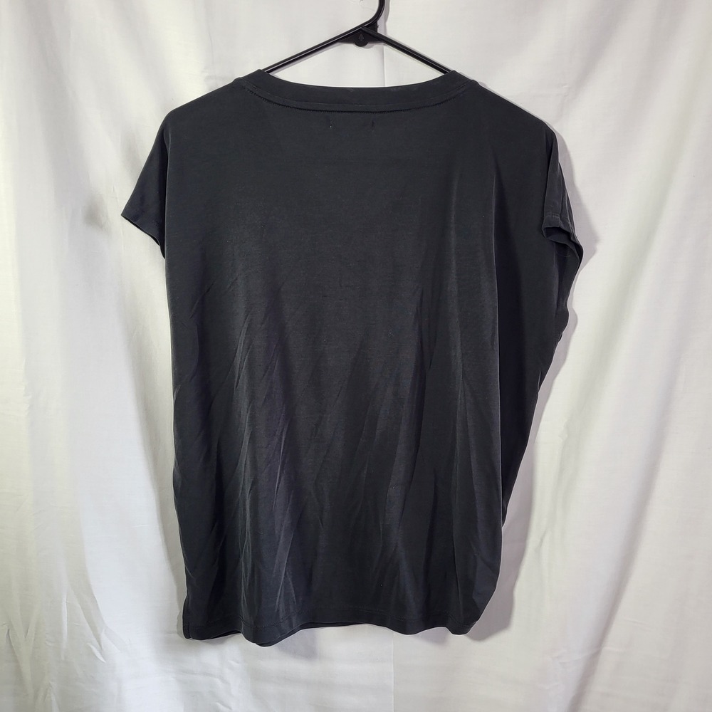 Edgely Black Side Knot V-Neck Top Womens Medium Modal Blend Cap‎ Sleeve Tee - Picture 5 of 5